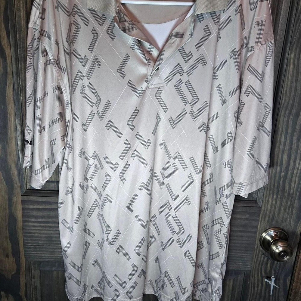 #80- Vintage PING golf polo shirt with gray geometric pattern
